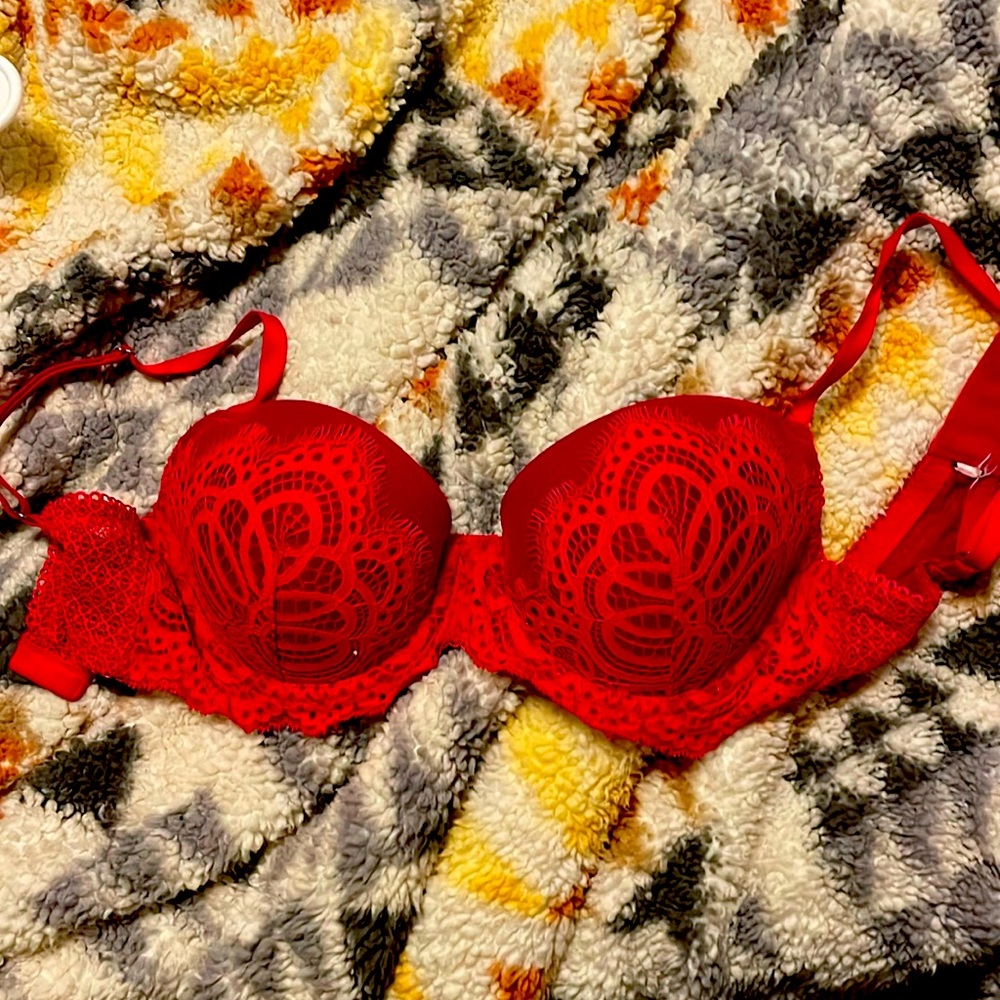 Red lace bra!